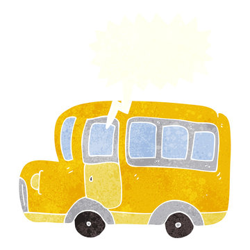 Retro Speech Bubble Cartoon Yellow School Bus