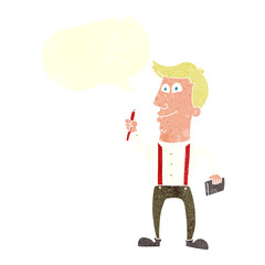 retro speech bubble cartoon man with notebook and pen