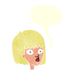 retro speech bubble cartoon female face