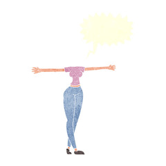 retro speech bubble cartoon female body with wide arms