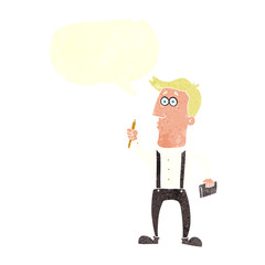 retro speech bubble cartoon man with notebook