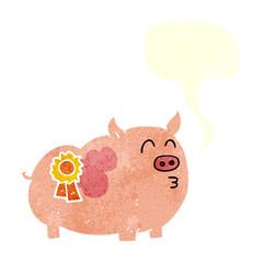 retro speech bubble cartoon prize winning pig