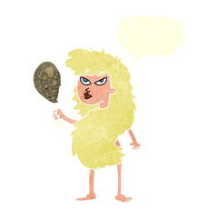 retro speech bubble cartoon cavewoman with meat