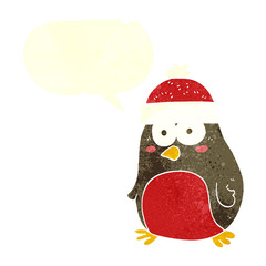 retro speech bubble cartoon christmas robin