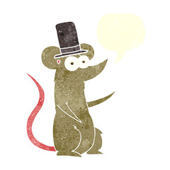 retro speech bubble cartoon mouse wearing top hat
