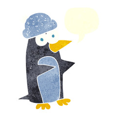 retro speech bubble cartoon penguin