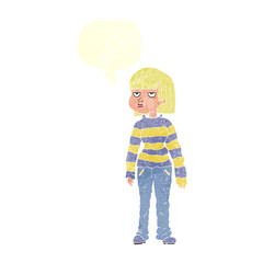 retro speech bubble cartoon woman in casual clothes