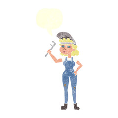 retro speech bubble cartoon capable woman with wrench
