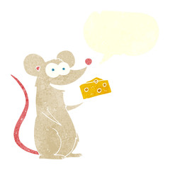 retro speech bubble cartoon mouse with cheese