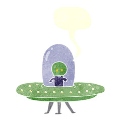 retro speech bubble cartoon flying saucer