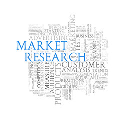 Obraz premium Word tags wordcloud of market research
