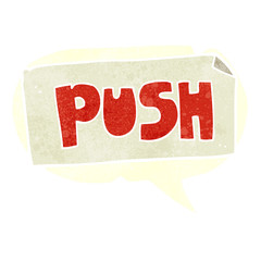 retro speech bubble cartoon push door sign