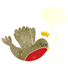 retro speech bubble cartoon flying christmas robin with crown