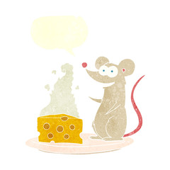 retro speech bubble cartoon mouse with cheese