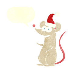 retro speech bubble cartoon mouse wearing christmas hat