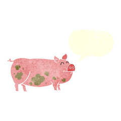 retro speech bubble cartoon muddy pig