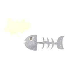 retro speech bubble cartoon fish bones