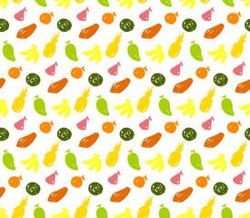 Fruits pattern colorful seamless illustration isolated on white background