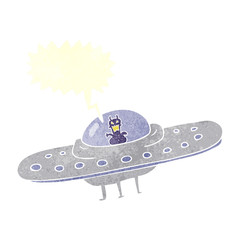 retro speech bubble cartoon flying saucer