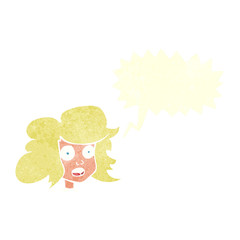 retro speech bubble cartoon surprised female face