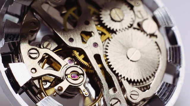 Macro view of vintage watch mechanism 