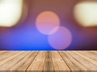 Empty perspective room with sparkling bokeh wall and wooden plank floor,Template mock up for display of your product