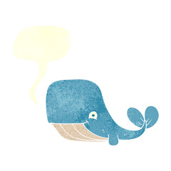 retro speech bubble cartoon happy whale