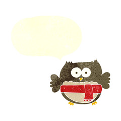 retro speech bubble cartoon owl wearing scarf