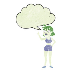 retro speech bubble cartoon alien gym girl