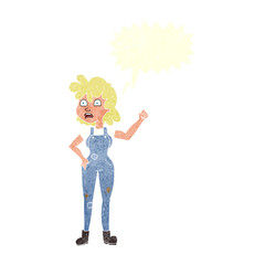retro speech bubble cartoon woman shaking fist