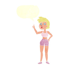 retro speech bubble cartoon happy gym woman