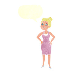 retro speech bubble cartoon woman wearing dress