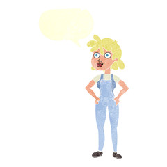 retro speech bubble cartoon farmer girl
