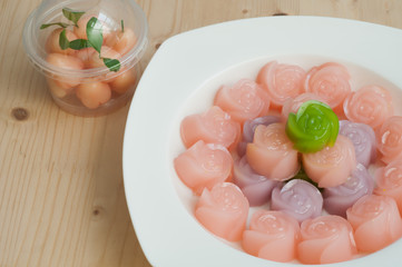 Layer Sweet Cake  and Deletable imitation fruits.