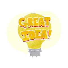 retro speech bubble cartoon great idea light bulb symbol