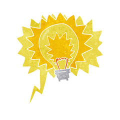 retro speech bubble cartoon light bulb shining