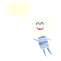 retro speech bubble cartoon cute cloud head creature