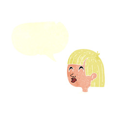 retro speech bubble cartoon female face