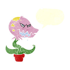 retro speech bubble cartoon monster plant