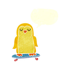 retro speech bubble cartoon bird on skateboard