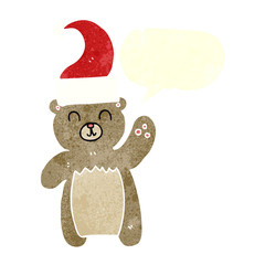 retro speech bubble cartoon teddy bear waving