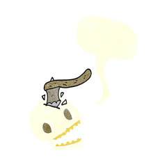 retro speech bubble cartoon axe in skull