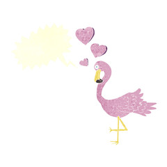 retro speech bubble cartoon flamingo in love