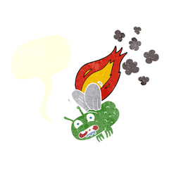 retro speech bubble cartoon fly crashing and burning
