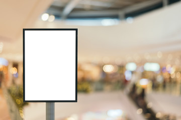 Blank sign with copy space for your text message or content in modern shopping mall.
