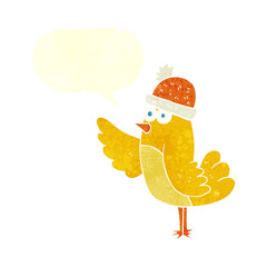 retro speech bubble cartoon bird wearing hat