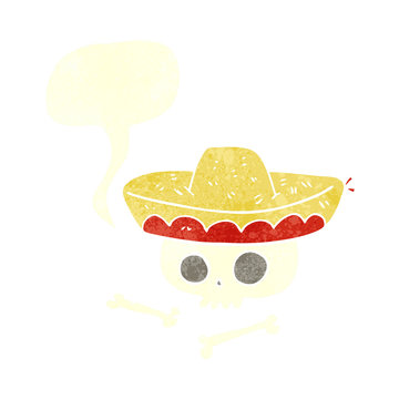 retro speech bubble cartoon skull in mexican hat