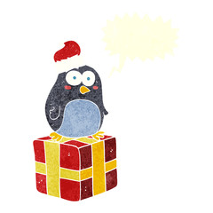 retro speech bubble cartoon christmas penguin