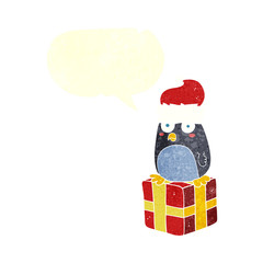 retro speech bubble cartoon christmas penguin