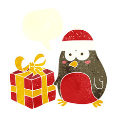 retro speech bubble cartoon christmas robin